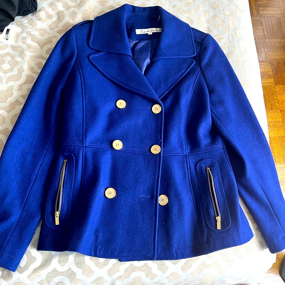 Kenneth Cole royal blue peacoat with gold accents